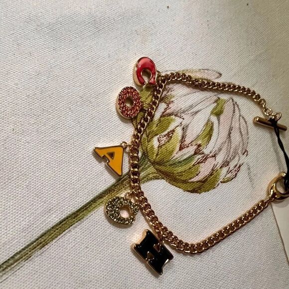 NWT COACH PavĂ© CrystalâEnamel Logo Charm Signature Letters Bracelet Gold #TSBR - Picture 6 of 8